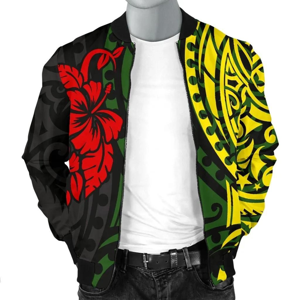 Hawaii-Mens-Bomber-Jacket-Polynesian-Patterns-With-Hibiscus-Flowers-BN15-Bomber-Jacket-2