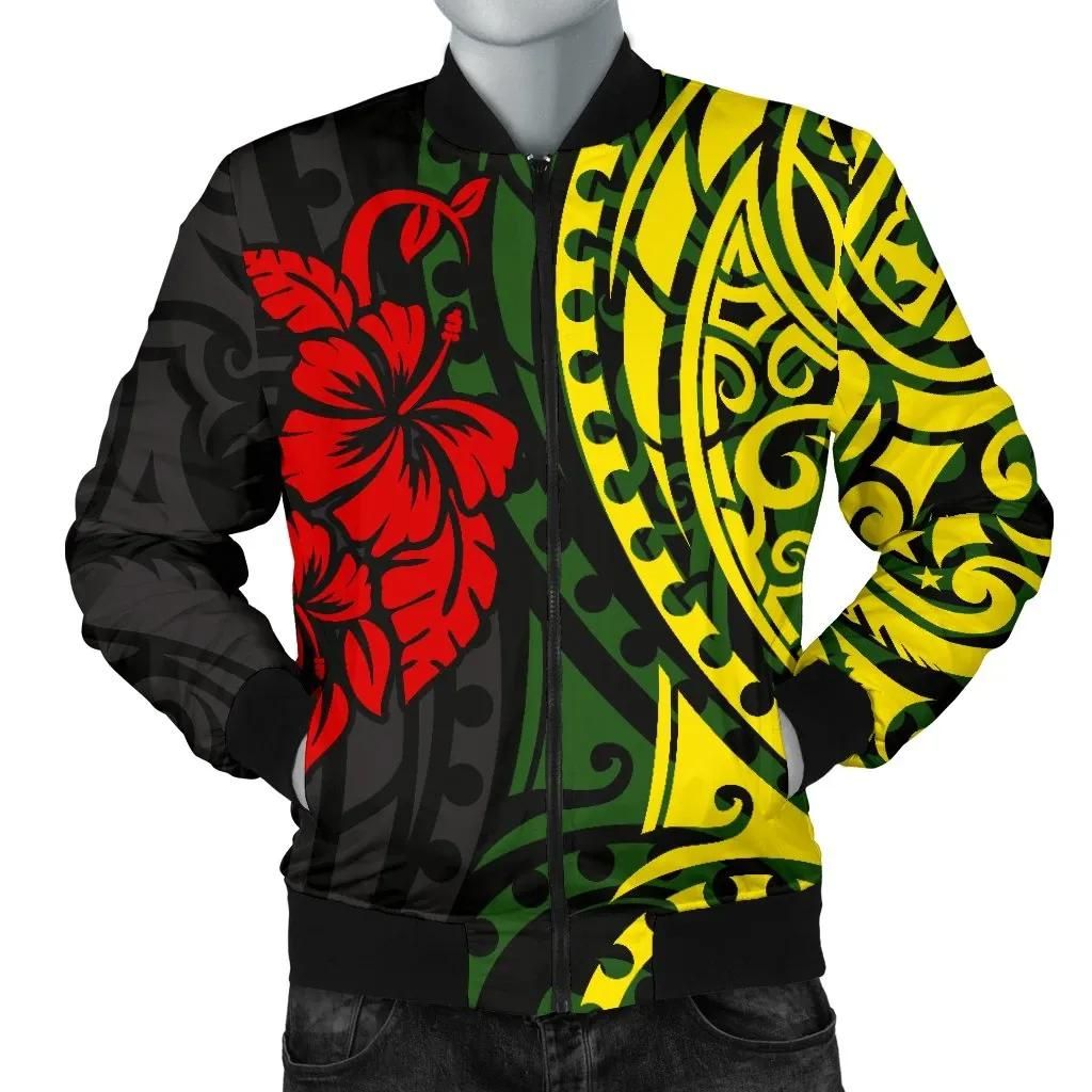 Hawaii Men's Bomber Jacket - Polynesian Patterns With Hibiscus Flowers - BN15 Bomber Jacket Hawaii Men's Bomber Jacket - Polynesian Patterns With Hibiscus Flowers - BN15 Bomber Jacket
