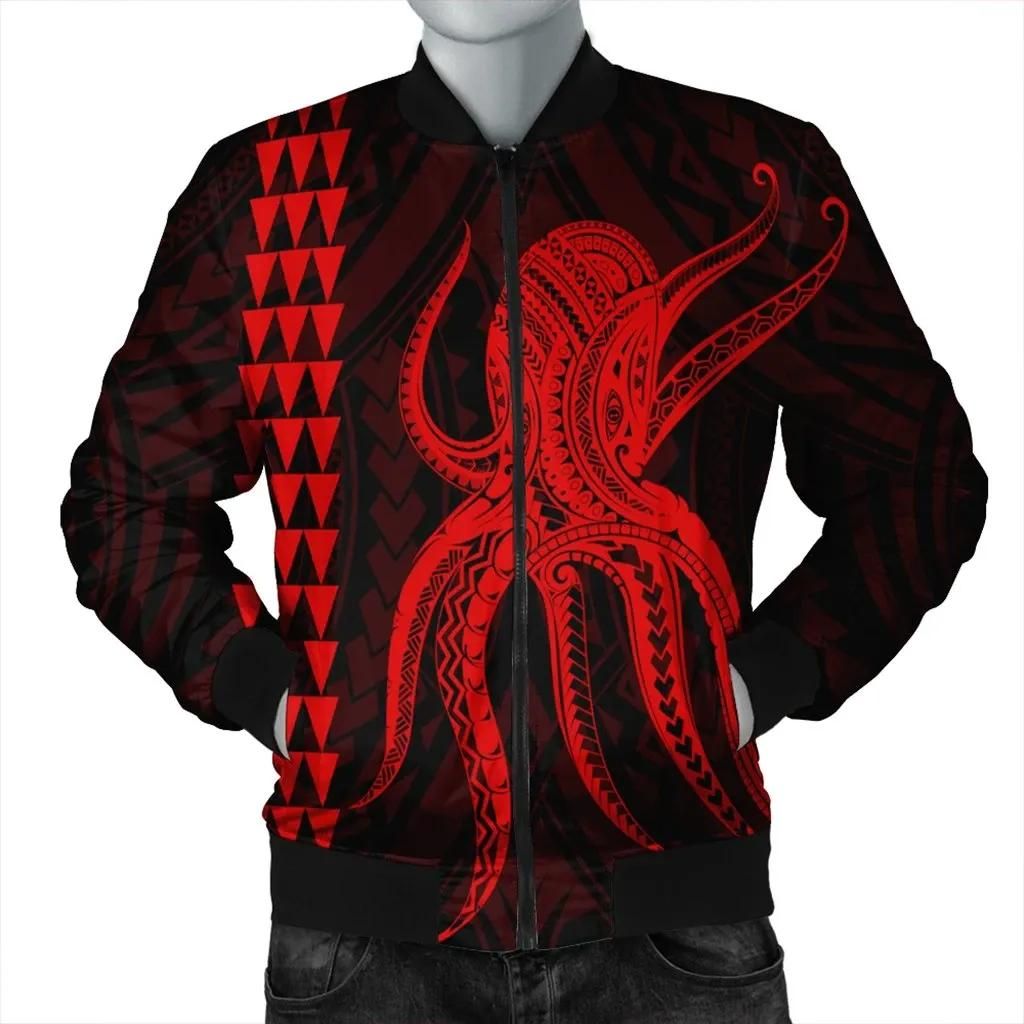 Hawaii Octopus KaKau Polynesian Bomber Jacket - Red - AH - J4R Bomber Jacket Hawaii Octopus KaKau Polynesian Bomber Jacket - Red - AH - J4R Bomber Jacket