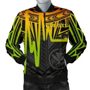 Hawaii Personalised Men's Bomber Jacket -  Kanaka Maoli With Polynesian Pattern In Heartbeat Style (Reggea) - BN25 Bomber Jacket