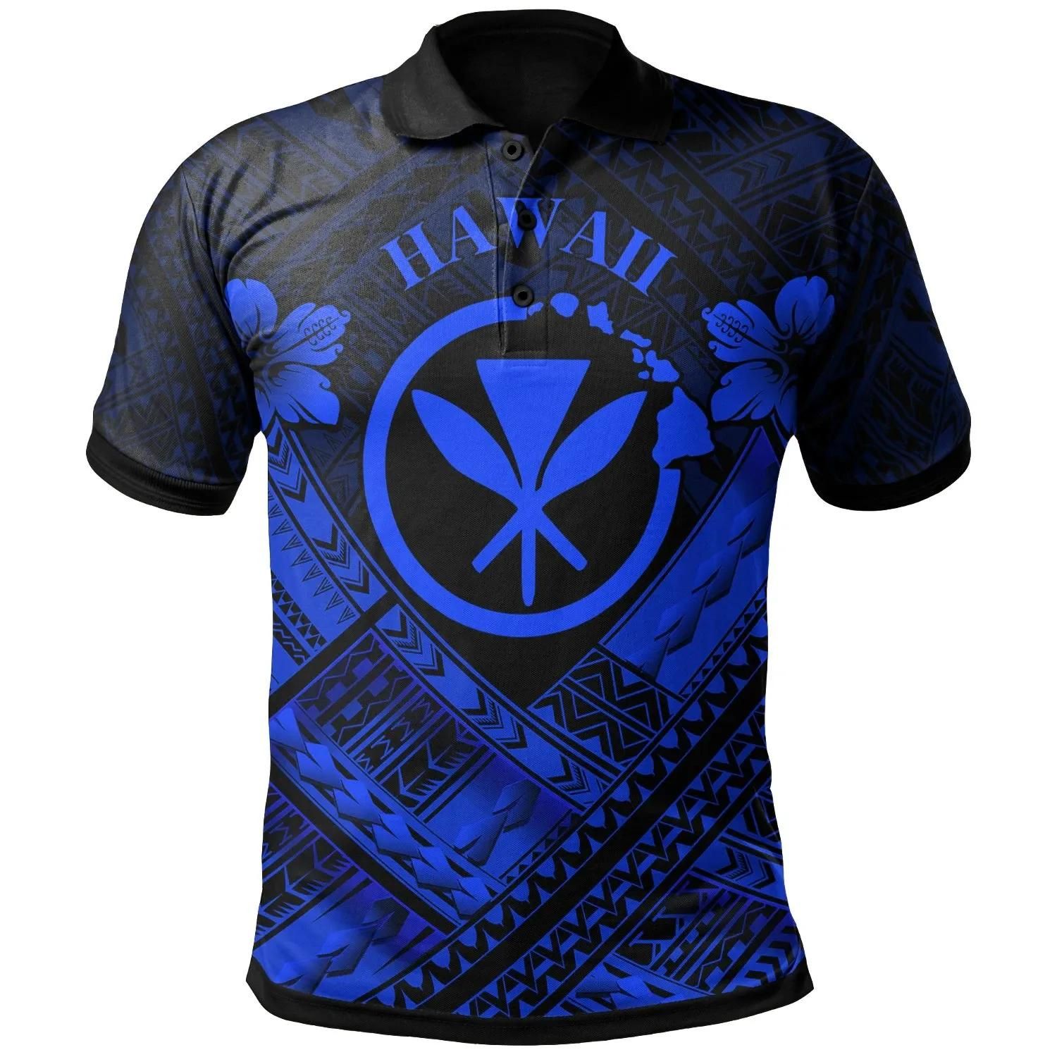 Hawaii Polo Shirt - Blue Kanaka Maoli Polynesian Patterns - BN18 Hawaii Polo Shirt - Blue Kanaka Maoli Polynesian Patterns - BN18