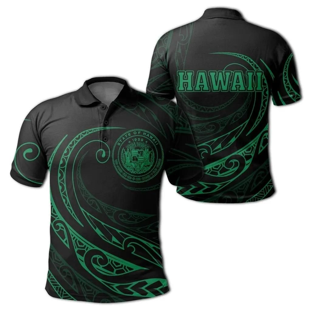 Hawaii Polo Shirt - Frida Style - Green - AH - J91 Hawaii Polo Shirt - Frida Style - Green - AH - J91