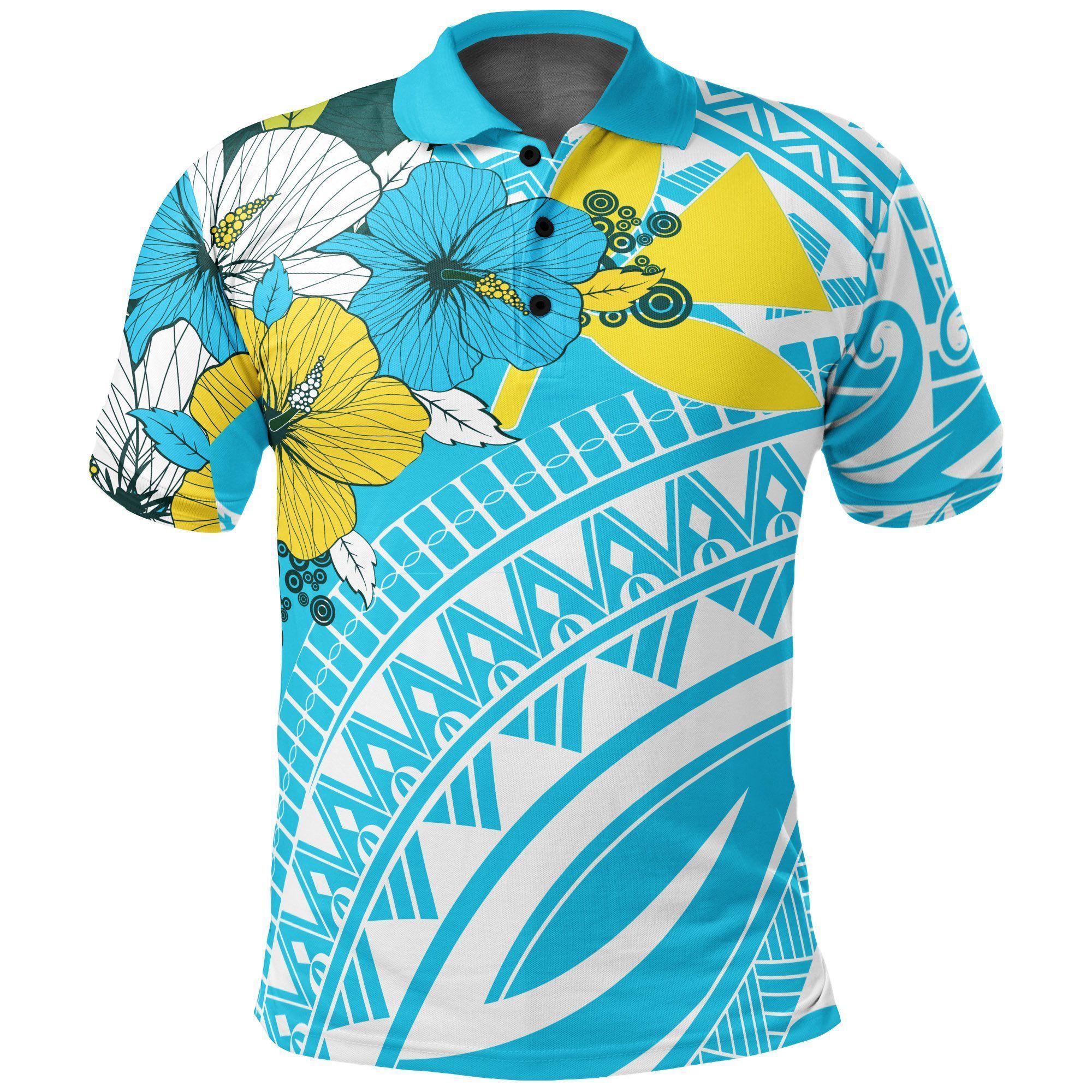 Hawaii Polo Shirt - Polynesian Pattern Aquamarine Stone Color - BN20 Hawaii Polo Shirt - Polynesian Pattern Aquamarine Stone Color - BN20
