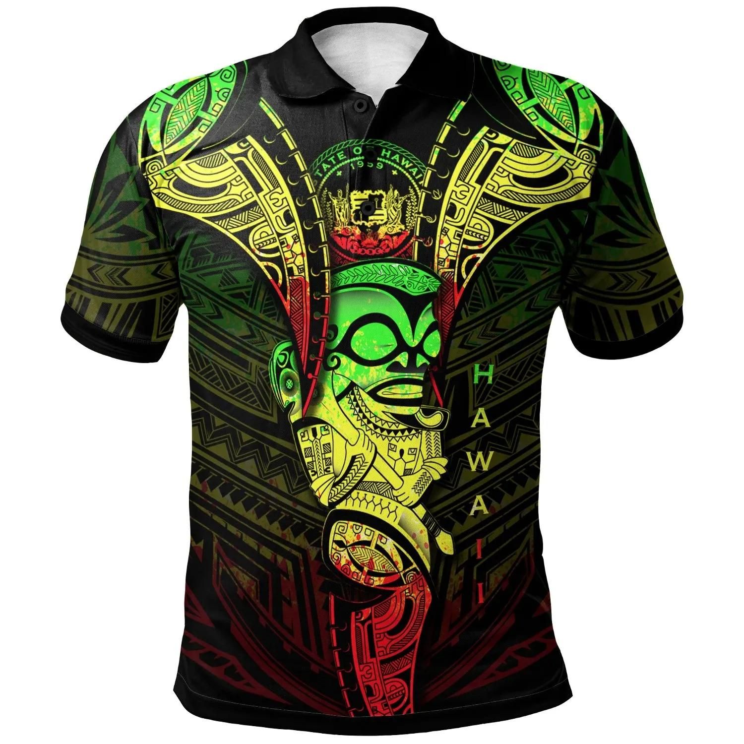 Hawaii Polo Shirt - Polynesian Tiki Warrior Style Reggae - BN29 Hawaii Polo Shirt - Polynesian Tiki Warrior Style Reggae - BN29