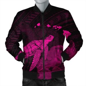 Hawaii Polynesian Hibiscus Turtle Map Bomber Jacket Pink - AH - J5R Bomber Jacket