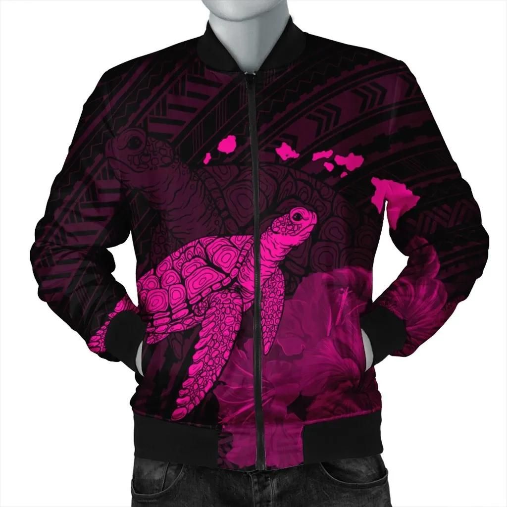 Hawaii Polynesian Hibiscus Turtle Map Bomber Jacket Pink - AH - J5R Bomber Jacket Hawaii Polynesian Hibiscus Turtle Map Bomber Jacket Pink - AH - J5R Bomber Jacket