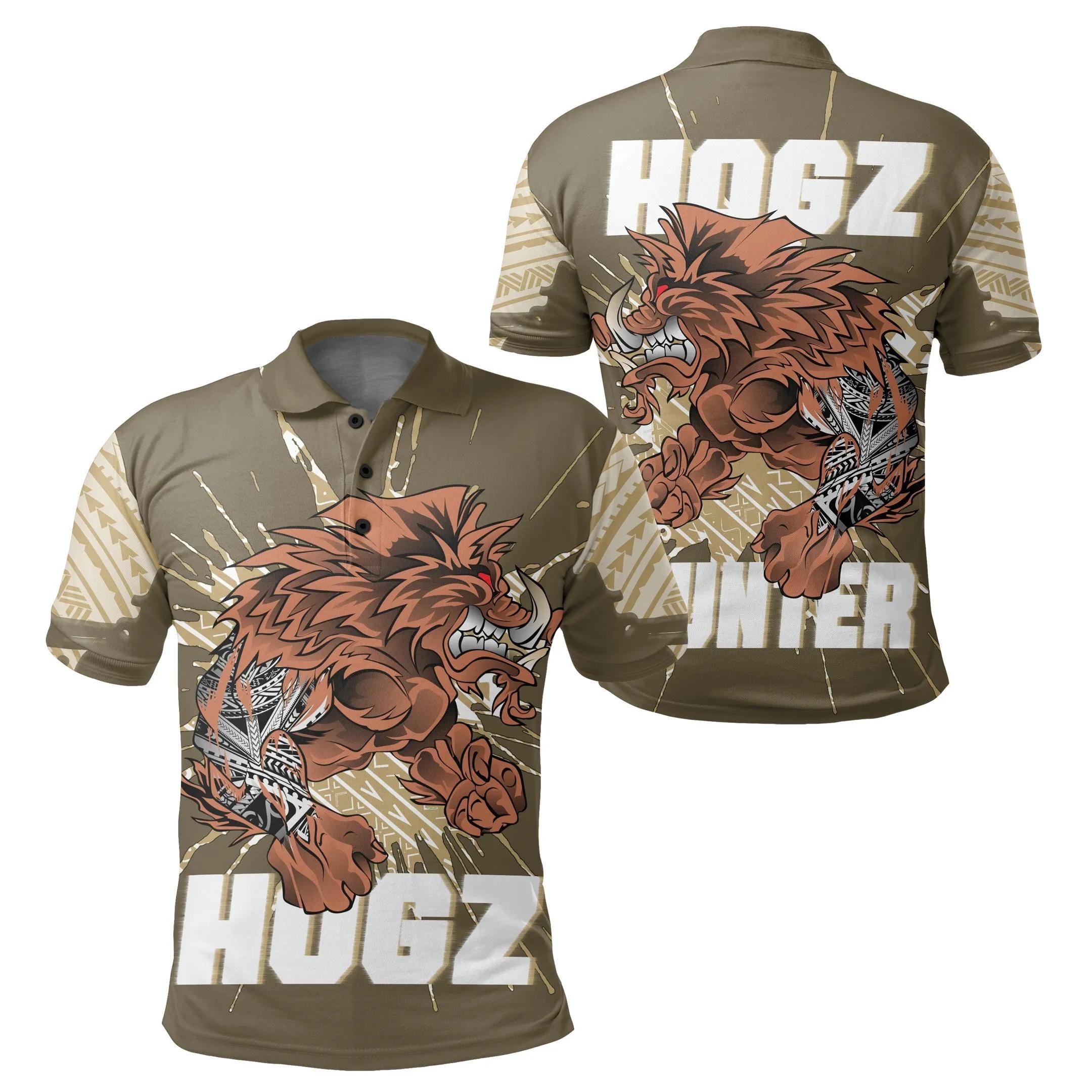 Hawaii Polynesian Hogzilla Hunter Polo Shirt - AH - J5 Hawaii Polynesian Hogzilla Hunter Polo Shirt - AH - J5