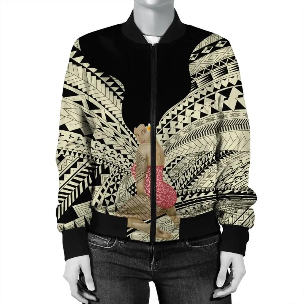 Hawaii-Polynesian-Hula-Girl-Wearing-Plumeria-Bomber-Jacket-AH-J5R-Bomber-Jacket-2