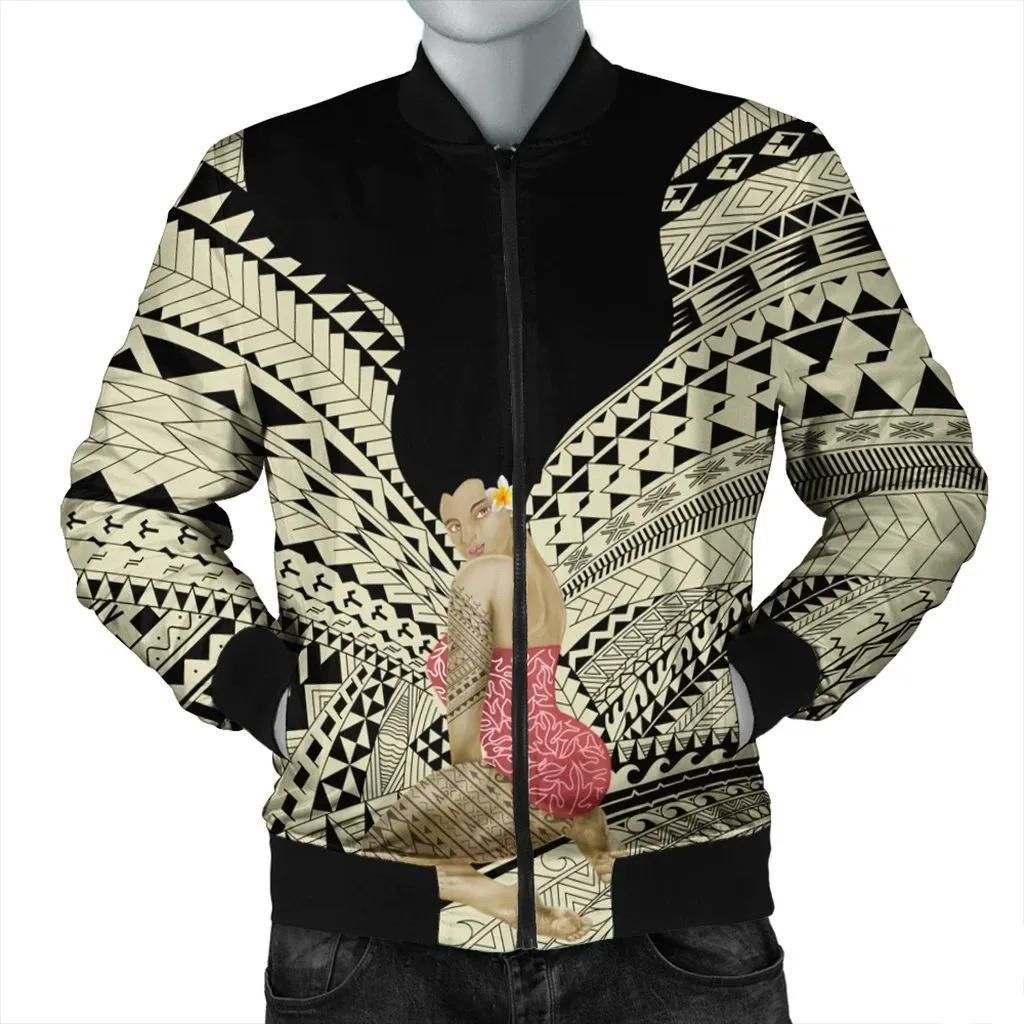 Hawaii Polynesian Hula Girl Wearing Plumeria Bomber Jacket - AH - J5R Bomber Jacket Hawaii Polynesian Hula Girl Wearing Plumeria Bomber Jacket - AH - J5R Bomber Jacket