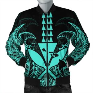 Hawaii Polynesian Kanaka Kakau Bomber Jacket - Alan Style Turquoise - AH - J4R Bomber Jacket