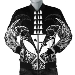 Hawaii Polynesian Kanaka Kakau Bomber Jacket - Alan Style White - AH - J4R Bomber Jacket