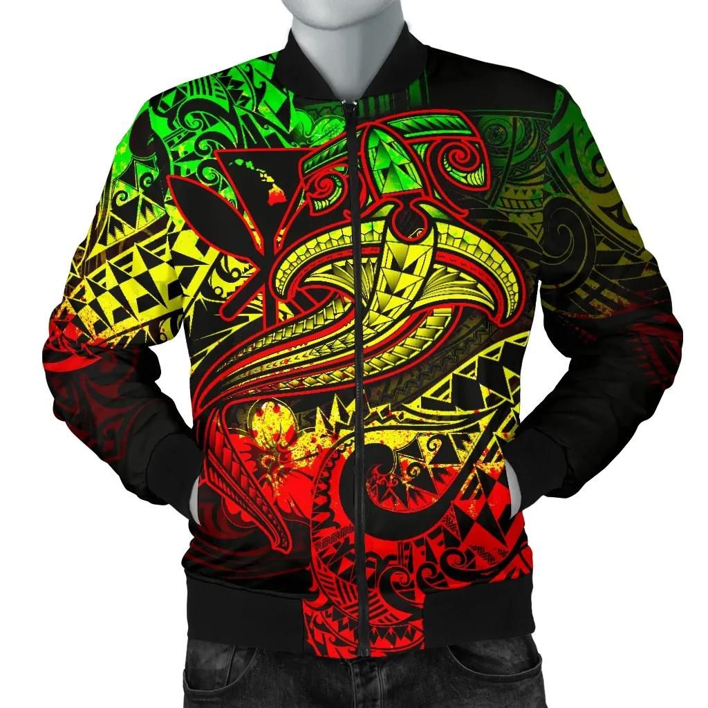 Hawaii Polynesian Men's Bomber Jacket - Kanaka Maoli Reggae Shark Polynesian Tattoo - BN18 Bomber Jacket Hawaii Polynesian Men's Bomber Jacket - Kanaka Maoli Reggae Shark Polynesian Tattoo - BN18 Bomber Jacket
