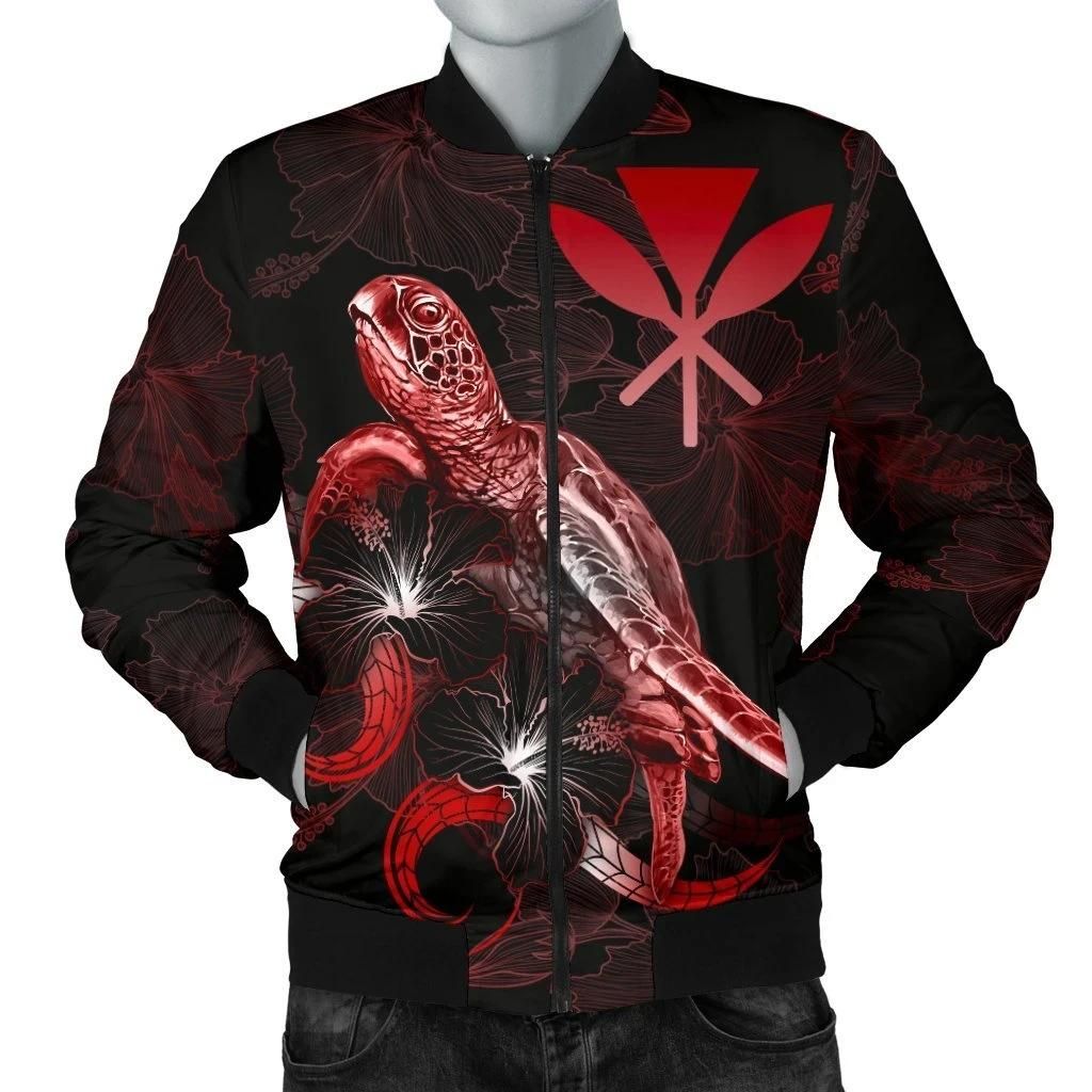 Hawaii Polynesian Men's Bomber Jacket - Turtle With Blooming Hibiscus Red - BN22 Bomber Jacket Hawaii Polynesian Men's Bomber Jacket - Turtle With Blooming Hibiscus Red - BN22 Bomber Jacket