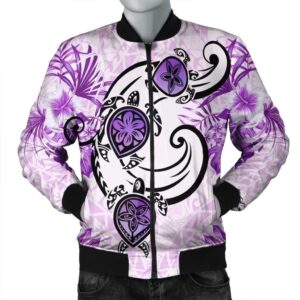 Hawaii Polynesian Plumeria Hibiscus Turtle Bomber Jacket - AH - Jack Style - Pink - J5R Bomber Jacket