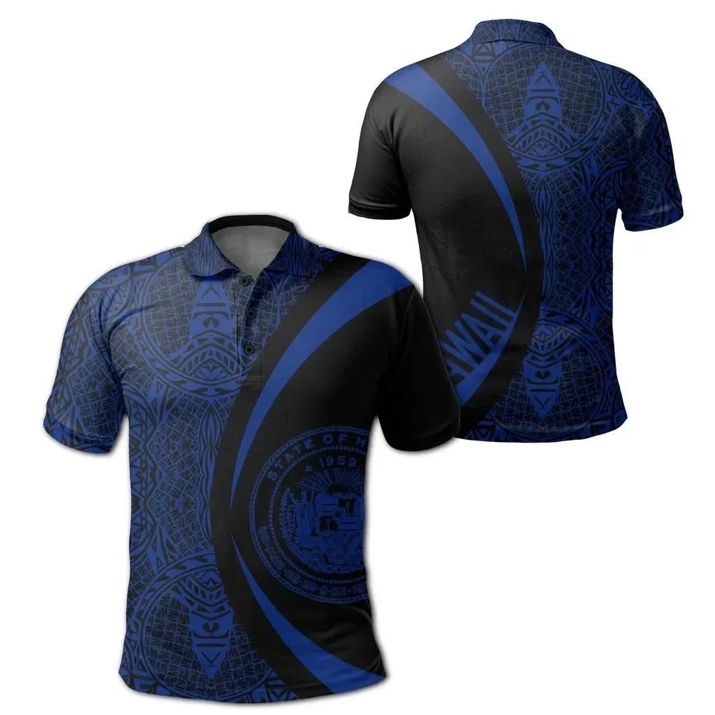 Hawaii Polynesian Polo Shirt Blue - Circle Style - AH J9 Hawaii Polynesian Polo Shirt Blue - Circle Style - AH J9