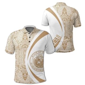Hawaii Polynesian Polo Shirt Gold And White - Circle Style - AH J9