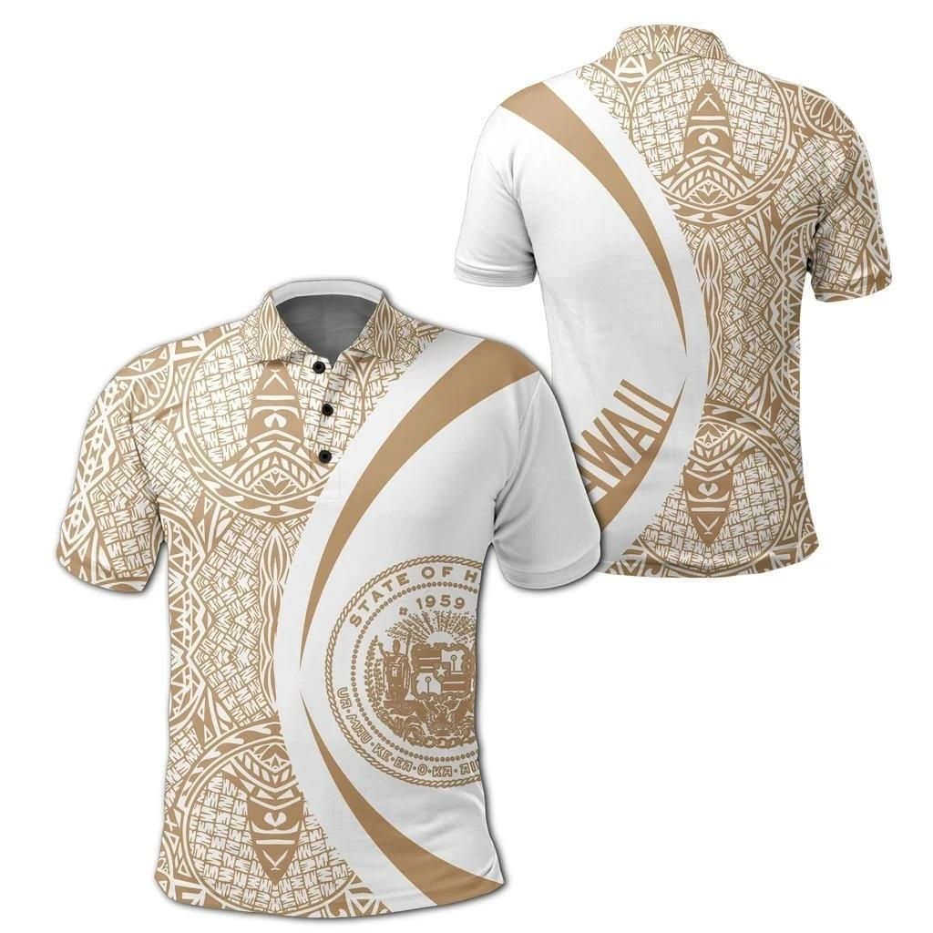 Hawaii Polynesian Polo Shirt Gold And White - Circle Style - AH J9 Hawaii Polynesian Polo Shirt Gold And White - Circle Style - AH J9