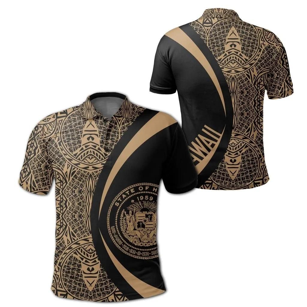 Hawaii Polynesian Polo Shirt Gold - Circle Style - AH J9 Hawaii Polynesian Polo Shirt Gold - Circle Style - AH J9