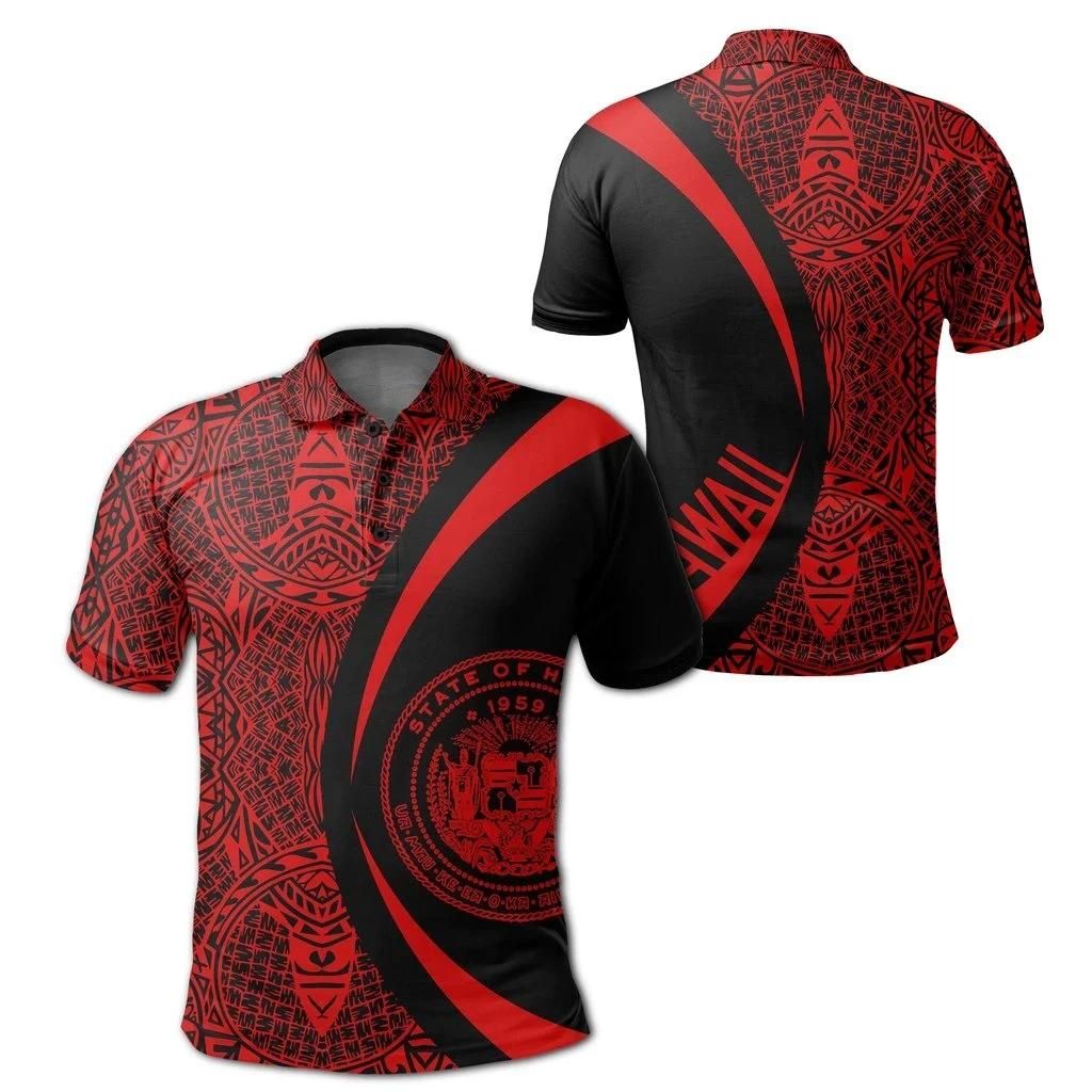 Hawaii Polynesian Polo Shirt Red - Circle Style - AH J9 Hawaii Polynesian Polo Shirt Red - Circle Style - AH J9