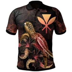 Hawaii Polynesian Polo Shirt - Turtle With Blooming Hibiscus Gold - BN22