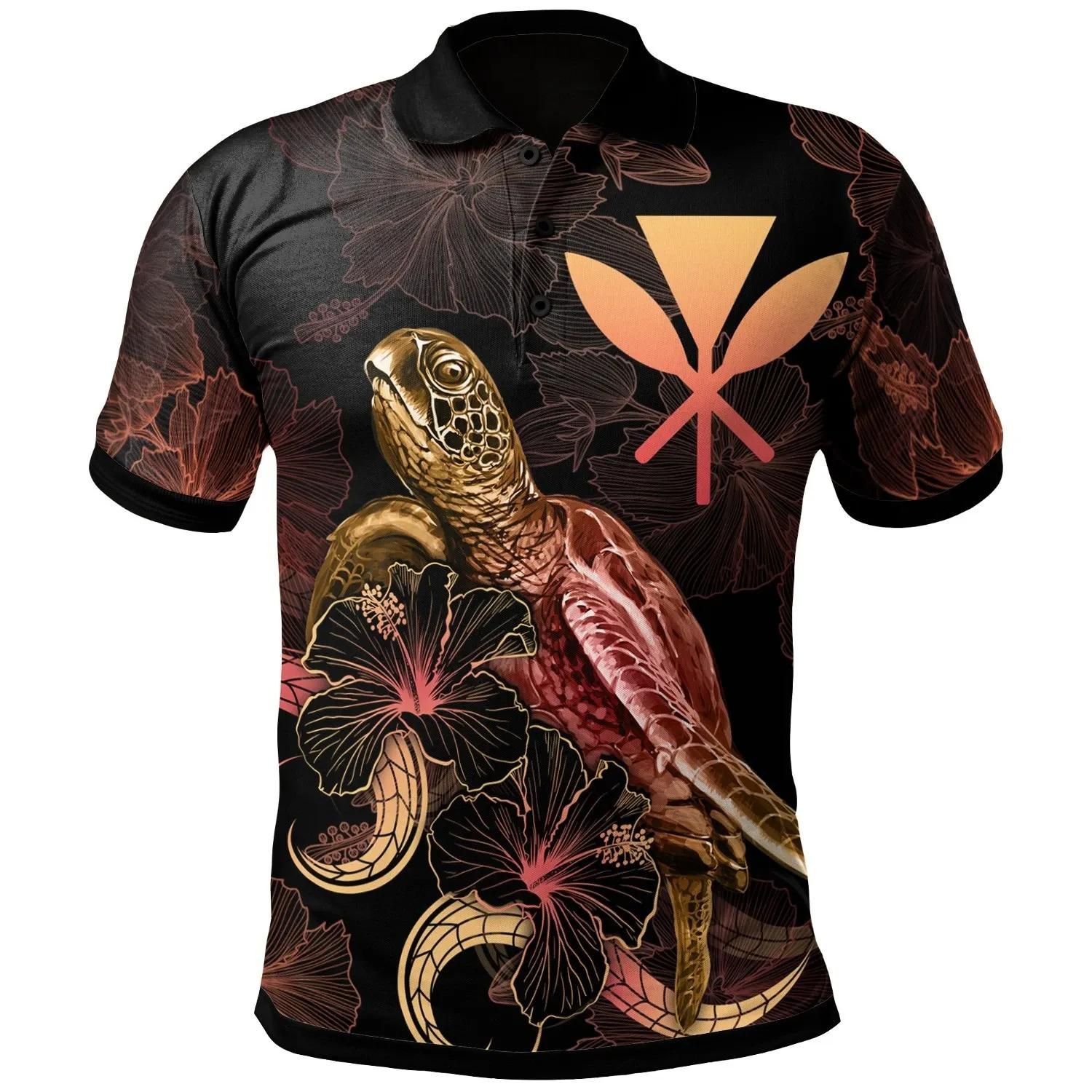Hawaii Polynesian Polo Shirt - Turtle With Blooming Hibiscus Gold - BN22 Hawaii Polynesian Polo Shirt - Turtle With Blooming Hibiscus Gold - BN22