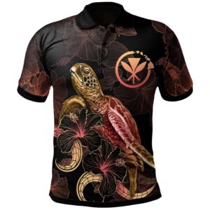 Hawaii Polynesian Polo Shirt - Turtle With Blooming Hibiscus Gold - BN22