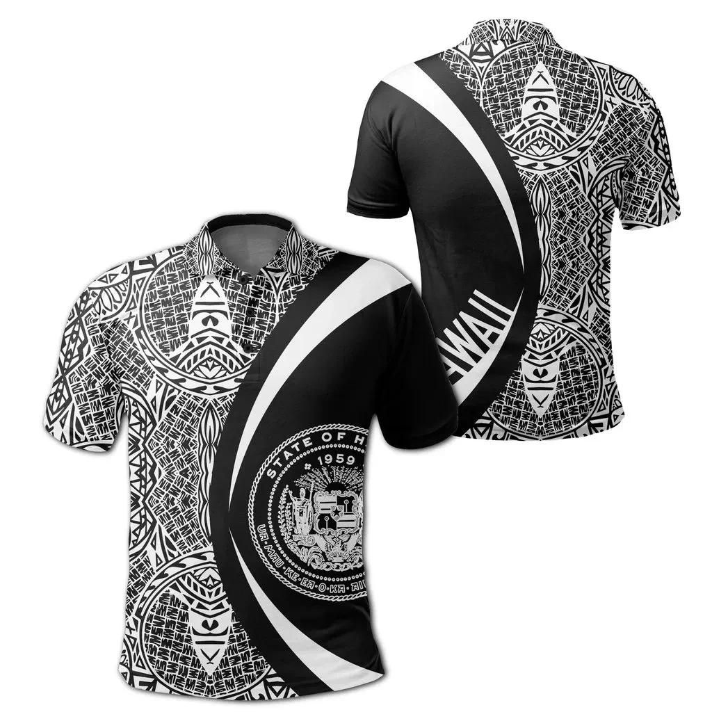 Hawaii Polynesian Polo Shirt White - Circle Style - AH J9 Hawaii Polynesian Polo Shirt White - Circle Style - AH J9
