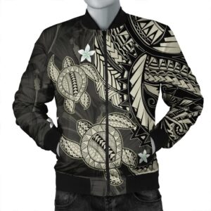 Hawaii Polynesian Turtle Hibiscus Bomber Jacket - Beige - AH - J4R Bomber Jacket
