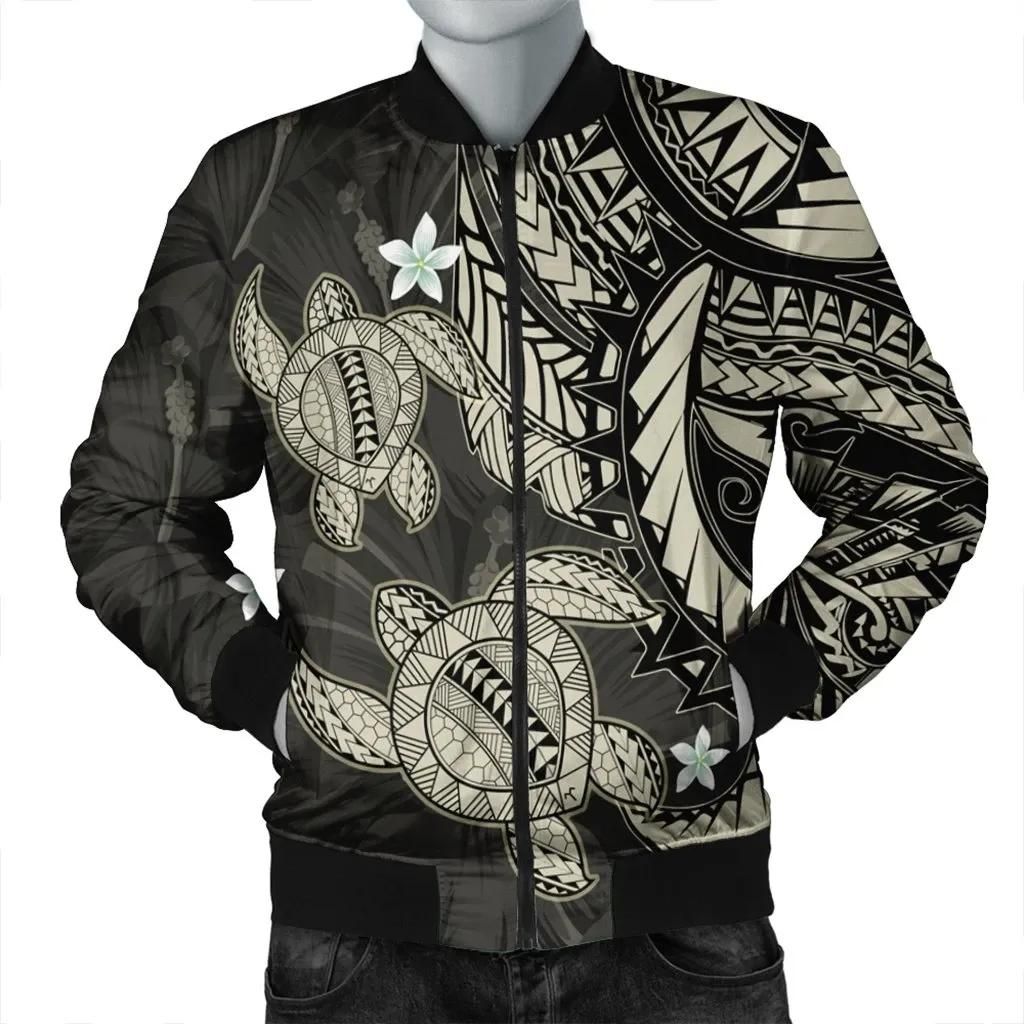 Hawaii Polynesian Turtle Hibiscus Bomber Jacket - Beige - AH - J4R Bomber Jacket Hawaii Polynesian Turtle Hibiscus Bomber Jacket - Beige - AH - J4R Bomber Jacket