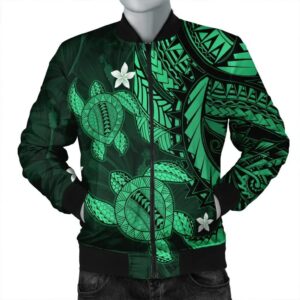 Hawaii Polynesian Turtle Hibiscus Bomber Jacket - Green - AH - J4R Bomber Jacket