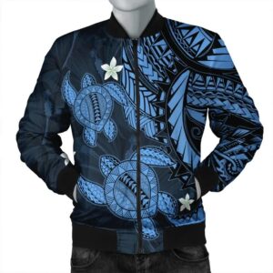 Hawaii Polynesian Turtle Hibiscus Bomber Jacket - Pastel Blue - AH - J4R Bomber Jacket