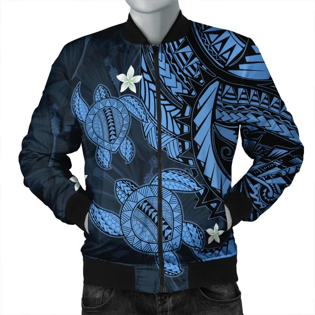 Hawaii Polynesian Turtle Hibiscus Bomber Jacket - Pastel Blue - AH - J4R Bomber Jacket Hawaii Polynesian Turtle Hibiscus Bomber Jacket - Pastel Blue - AH - J4R Bomber Jacket