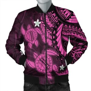 Hawaii Polynesian Turtle Hibiscus Bomber Jacket - Pink - AH - J4R Bomber Jacket