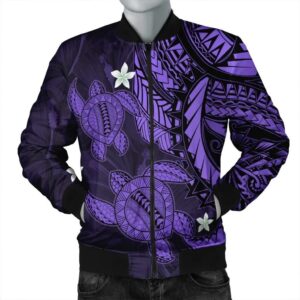 Hawaii Polynesian Turtle Hibiscus Bomber Jacket - Purple - AH - J4R Bomber Jacket