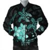 Hawaii Polynesian Turtle Plumeria Bomber Jacket - Pog Style Turquoise - AH - J4R Bomber Jacket