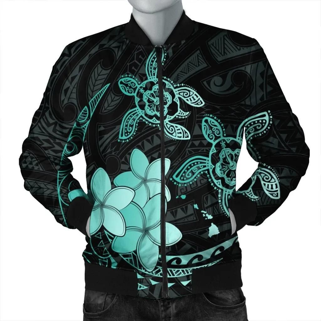 Hawaii Polynesian Turtle Plumeria Bomber Jacket - Pog Style Turquoise - AH - J4R Bomber Jacket Hawaii Polynesian Turtle Plumeria Bomber Jacket - Pog Style Turquoise - AH - J4R Bomber Jacket