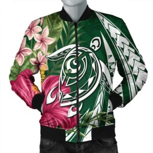Hawaii Polynesian Turtle Tropical Hibiscus Plumeria Bomber Jacket - Green - AH - J4R Bomber Jacket