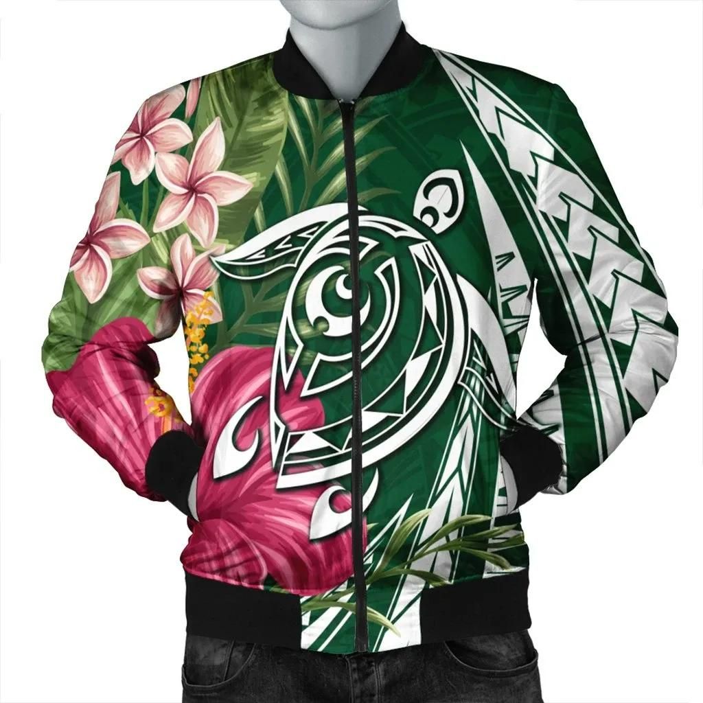 Hawaii Polynesian Turtle Tropical Hibiscus Plumeria Bomber Jacket - Green - AH - J4R Bomber Jacket Hawaii Polynesian Turtle Tropical Hibiscus Plumeria Bomber Jacket - Green - AH - J4R Bomber Jacket