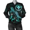 Hawaii Polynesian Women's Bomber Jacket - Turtle With Blooming Hibiscus Turquoise - BN22 Bomber Jacket