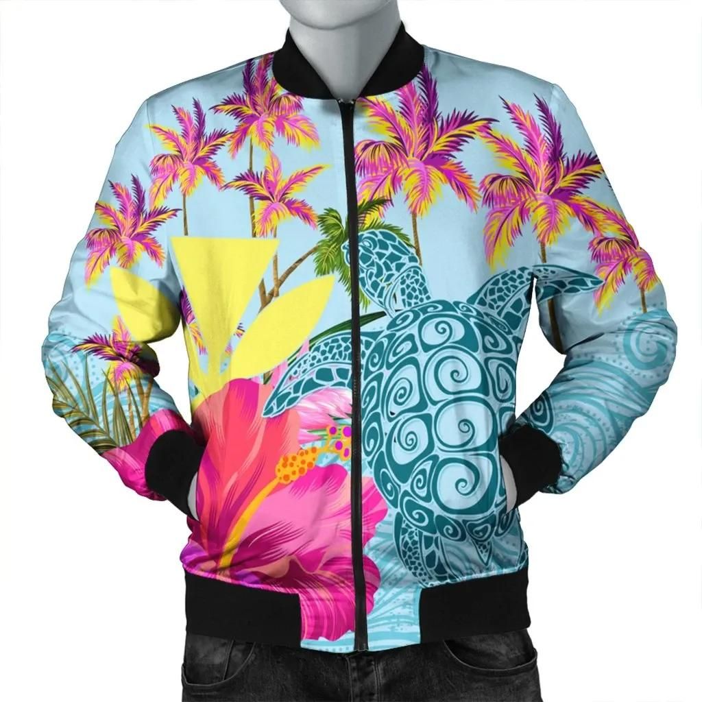 Hawaii Sea Turtle Hibiscus Kanaka Bomber Jacket - AH - J4R Bomber Jacket Hawaii Sea Turtle Hibiscus Kanaka Bomber Jacket - AH - J4R Bomber Jacket