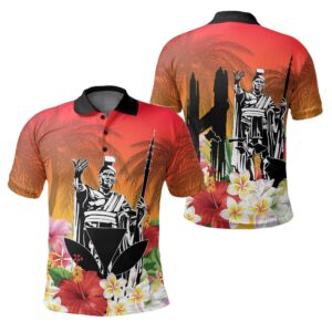 Hawaii Summer King Hibiscus Plumeria Polo Shirt - AH J4