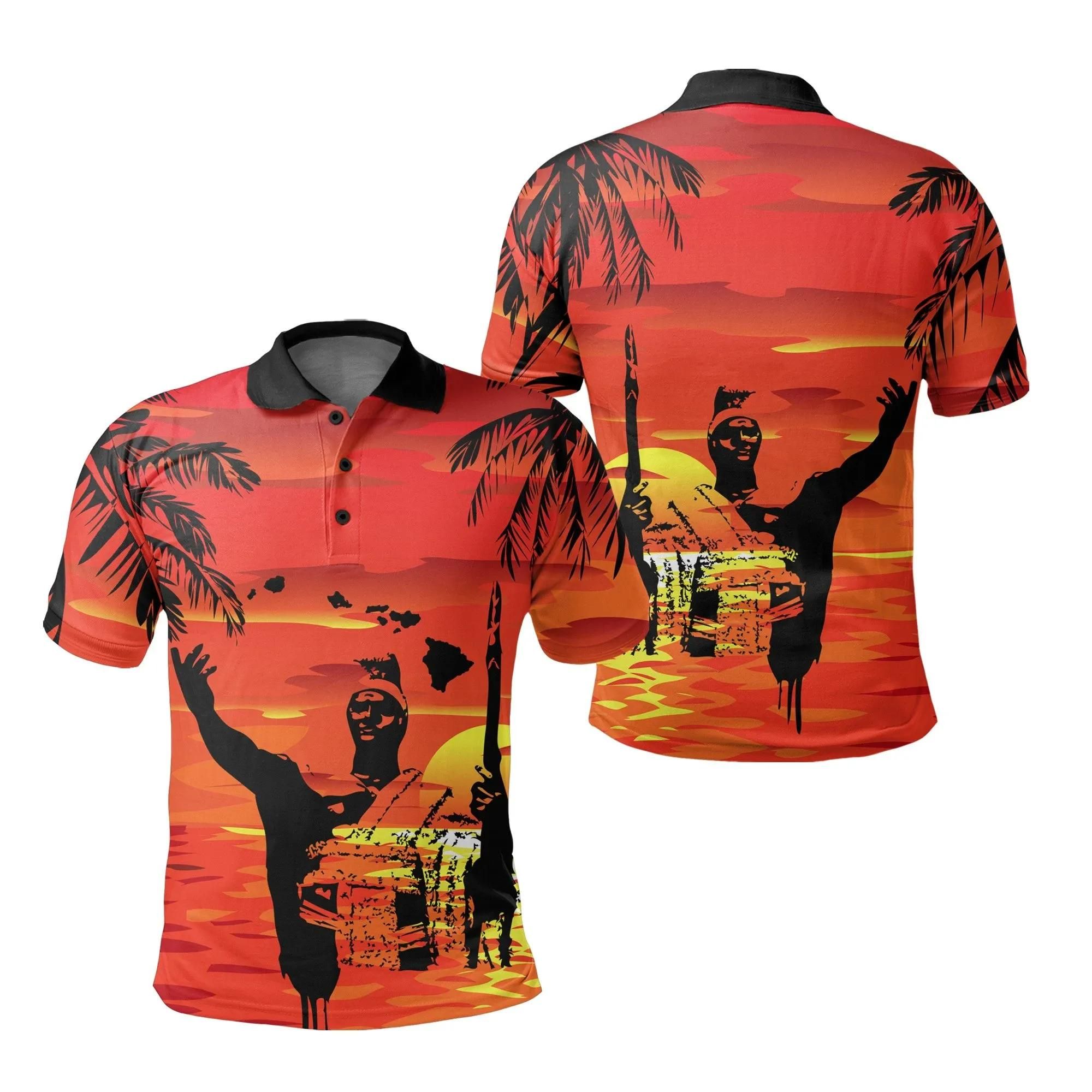 Hawaii Summer King Sunset Polo Shirt - AH J4 Hawaii Summer King Sunset Polo Shirt - AH J4