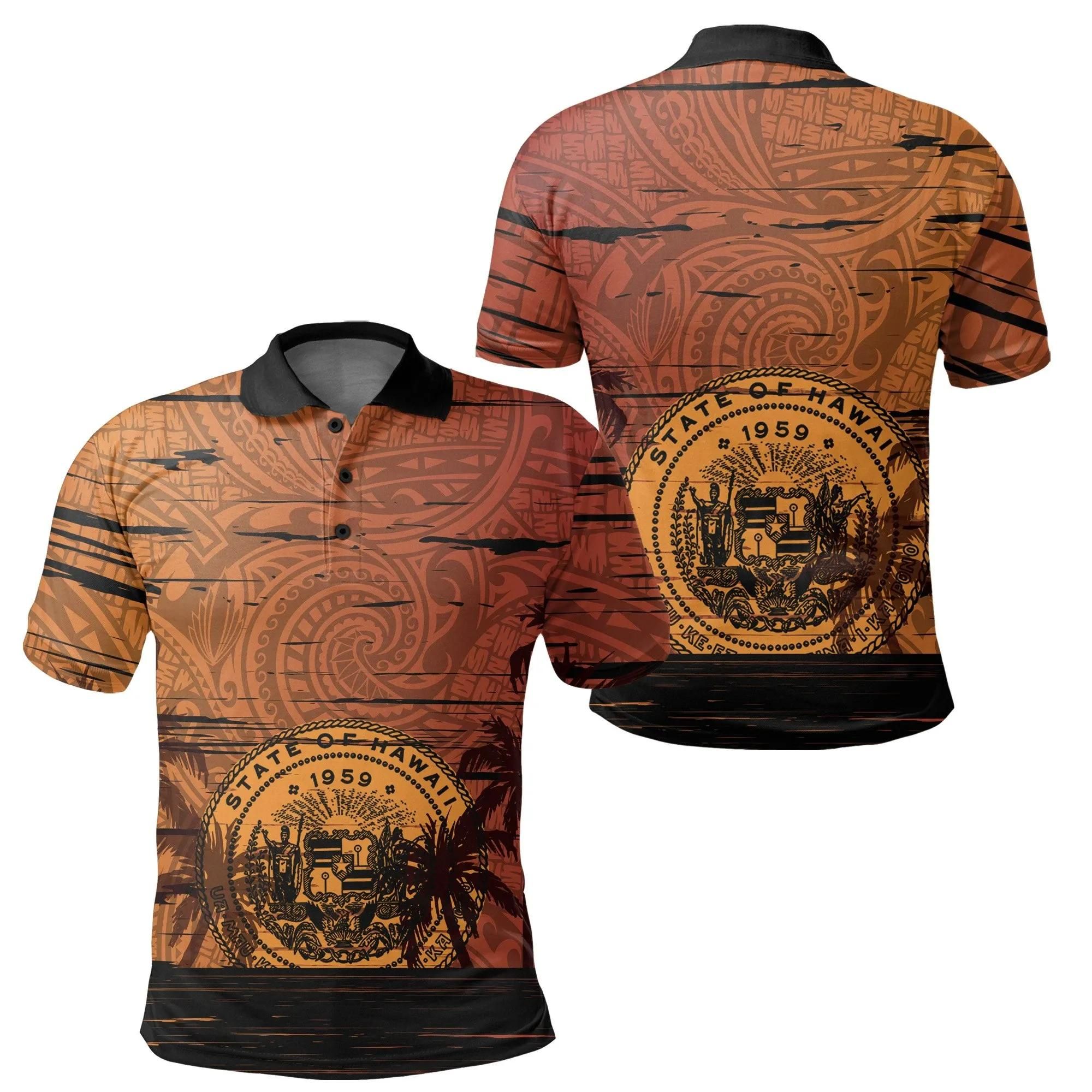 Hawaii Sunset Coat Of arm Polynesian Polo Shirt - AH J4 Hawaii Sunset Coat Of arm Polynesian Polo Shirt - AH J4