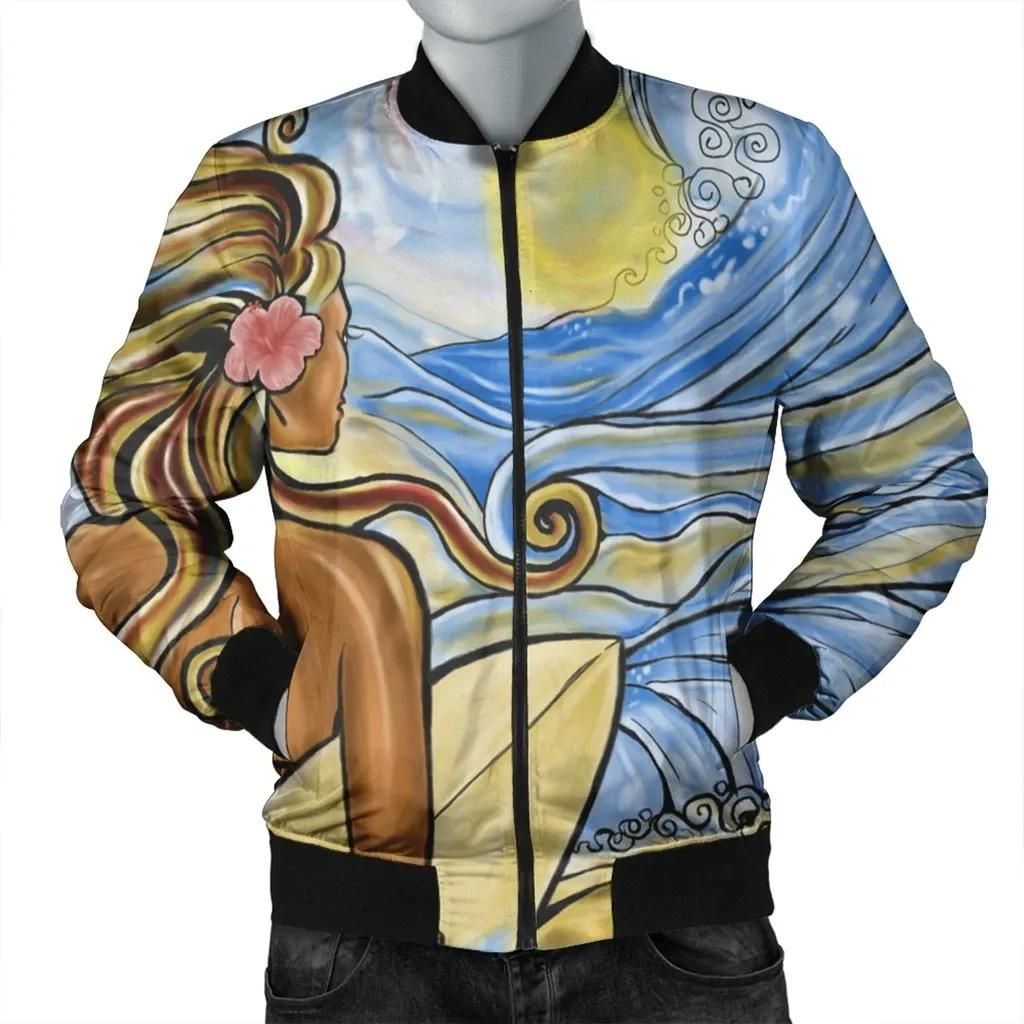 Hawaii The Girl Surfing Wave Bomber Jacket - AH - J5R Bomber Jacket Hawaii The Girl Surfing Wave Bomber Jacket - AH - J5R Bomber Jacket