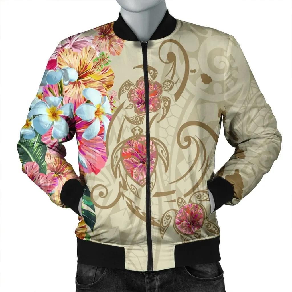 Hawaii Triple Marble Turtle Polynesian Hibiscus Bomber Jacket - AH - Benjamin Style - Beige - J5R Bomber Jacket Hawaii Triple Marble Turtle Polynesian Hibiscus Bomber Jacket - AH - Benjamin Style - Beige - J5R Bomber Jacket