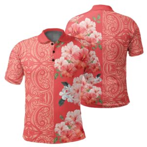 Hawaii Tropical Flower Polynesian - Hawaiian Polo Shirt - Curtis Style - Orange - AH - J2