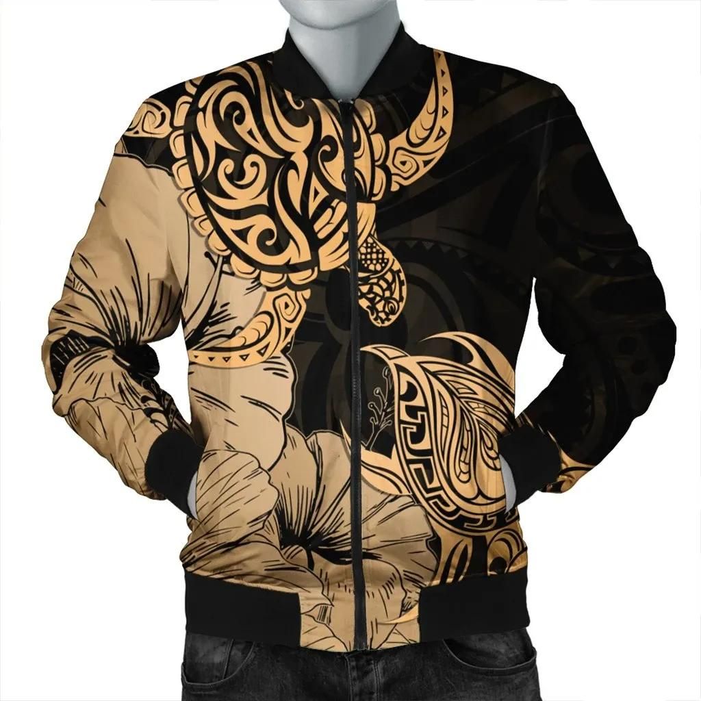 Hawaii Turtle Bomber Jacket Polynesian Hibiscus Art Gold - AH - JR Bomber Jacket Hawaii Turtle Bomber Jacket Polynesian Hibiscus Art Gold - AH - JR Bomber Jacket