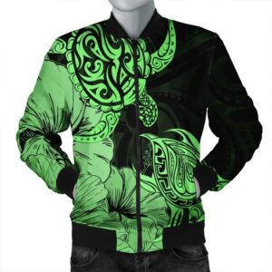 Hawaii Turtle Bomber Jacket Polynesian Hibiscus Art Green - AH - JR Bomber Jacket