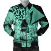 Hawaii Turtle Bomber Jacket Polynesian Hibiscus Art Ver 2.0 Turquoise - AH - JR