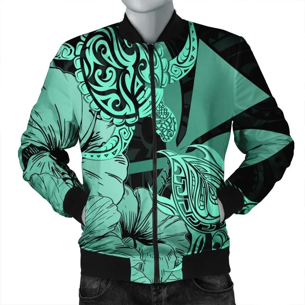Hawaii Turtle Bomber Jacket Polynesian Hibiscus Art Ver 2.0 Turquoise - AH - JR Hawaii Turtle Bomber Jacket Polynesian Hibiscus Art Ver 2.0 Turquoise - AH - JR